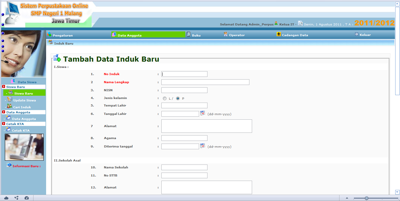 Tampilan Data Induk Sistem Informasi Perpustakaan Berbasis Website Online